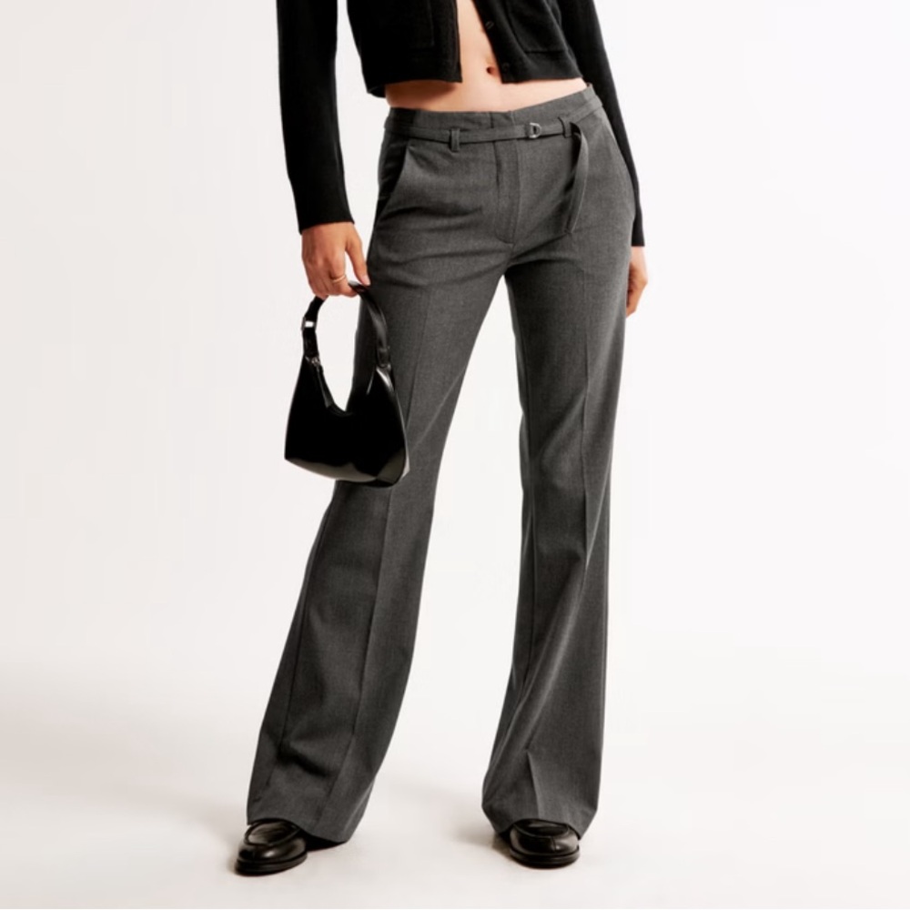 Abercrombie & Fitch Gray Tailored Wide-Leg Trousers